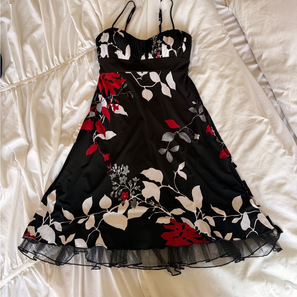 Elegant Black and Red Floral Dress